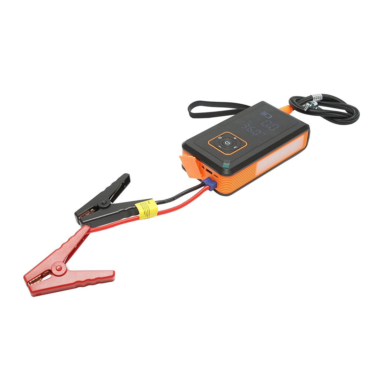 Robot pornire si compresor aer smart 80W 150 PSI, afisaj digital LED, baterie litiu 8000 mAh, baterie externa, lanterna LED, port USB/USB-C, accesorii incluse